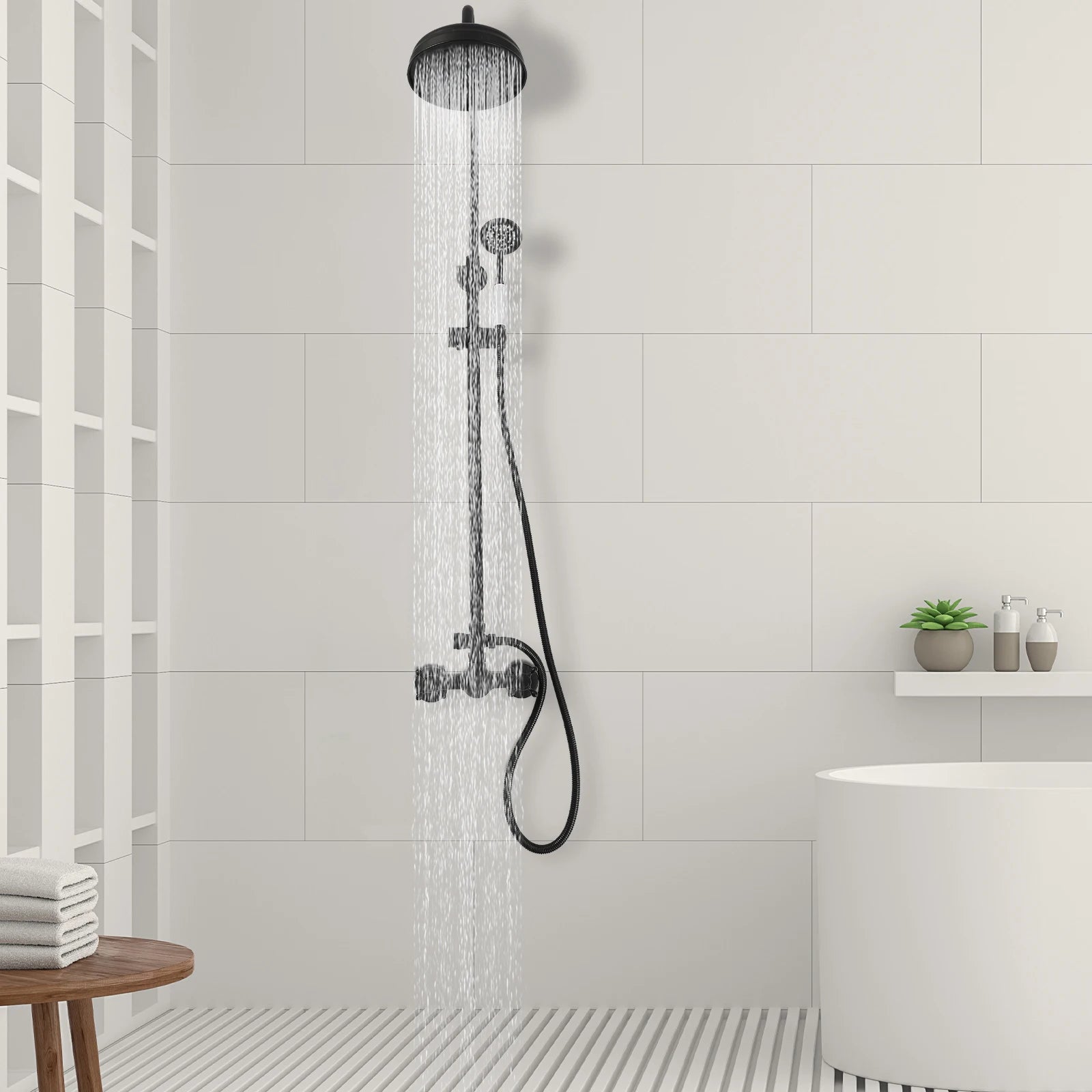 Schwarzes Wandmontiertes Duschset, Messing-Edelstahl-Kupfer-NBR & Polier-Sprühverfahren, Ideal Für Badezimmer Hotels Clubs