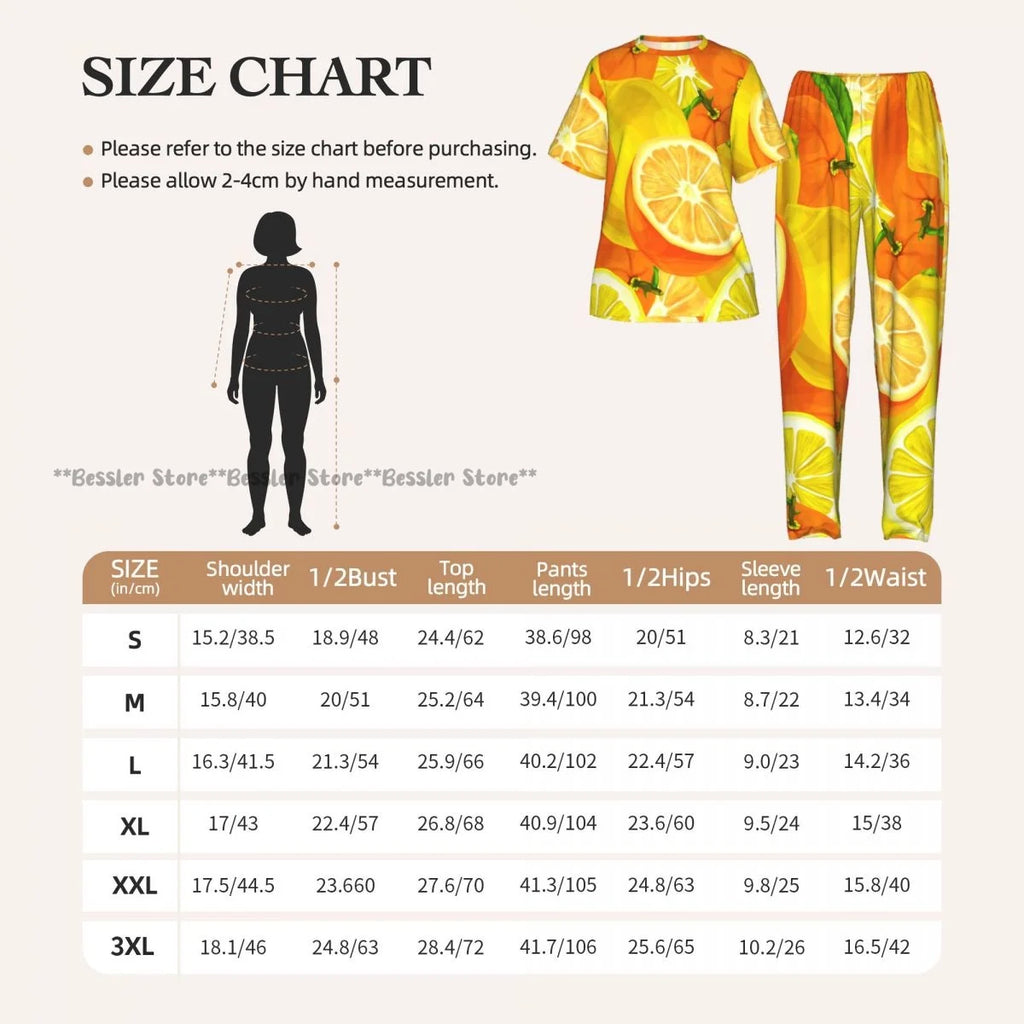 Women's Comfort Pajamas Women's Watercolor Lemons Oranges Short Sleeve Set Sleepwear