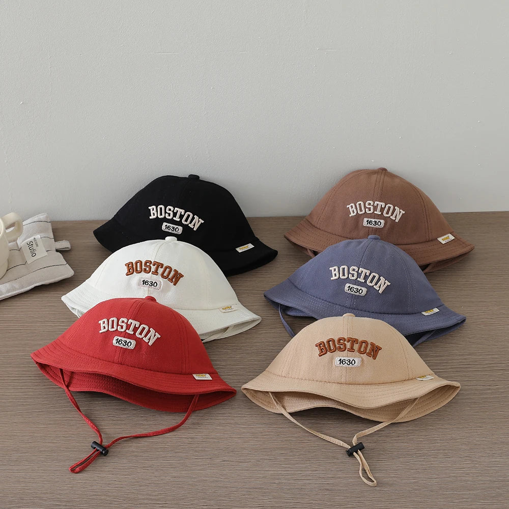 Kids Fisherman Caps Spring Autumn Infant Baby Boys BOSTON Embroidered Sun Hats Toddler Accessories Girls Bucket Hat