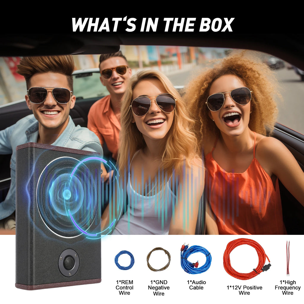 8 Inch 600W Underseat Car Audio Ultra Slim Compact Active Subwoofer System Loud Sound Audio Active Bass Box