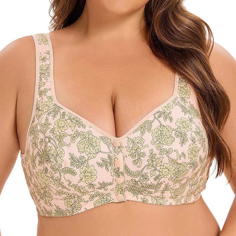 Floral Plus Size Bralette 36-52 Band G Cup Front Closure Wireless Bra Vest Style Seamless Comfortable Full Coverage Sexy Print
