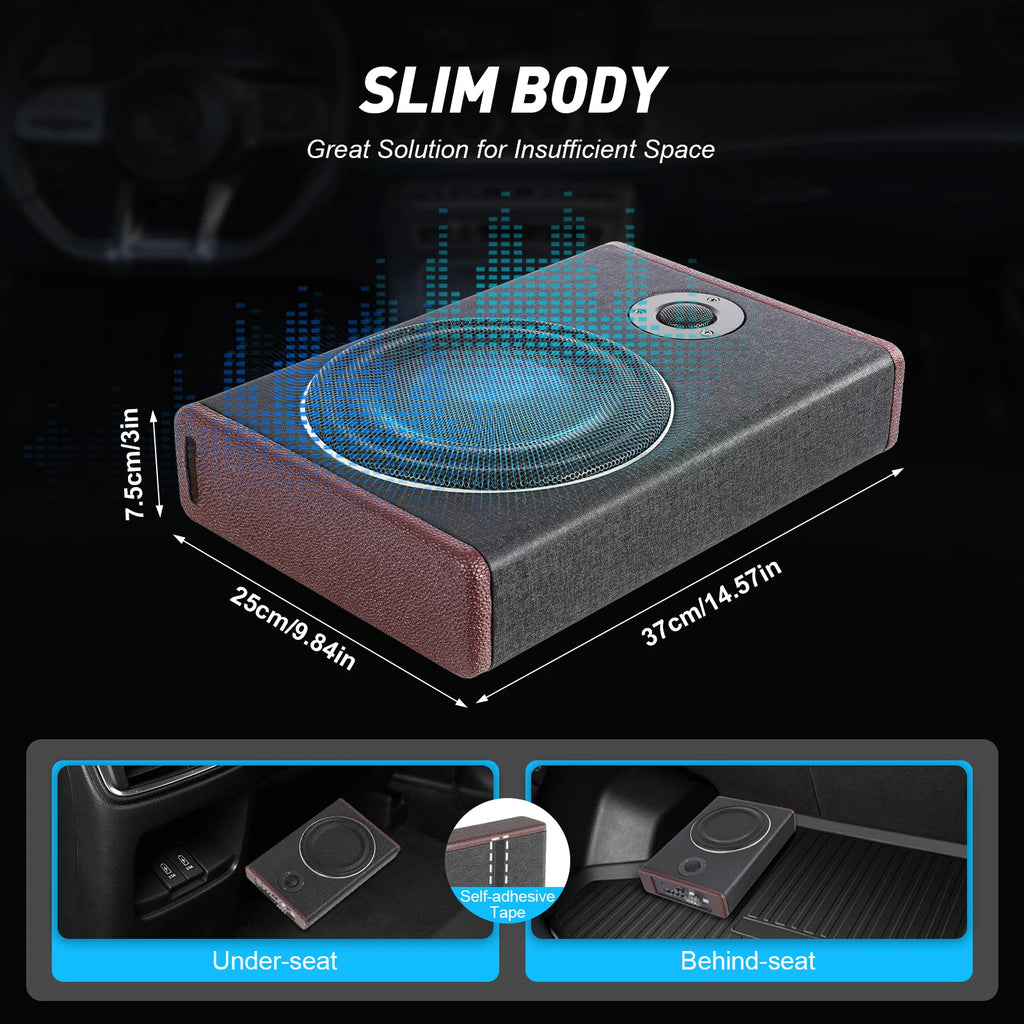 8 Inch 600W Underseat Car Audio Ultra Slim Compact Active Subwoofer System Loud Sound Audio Active Bass Box
