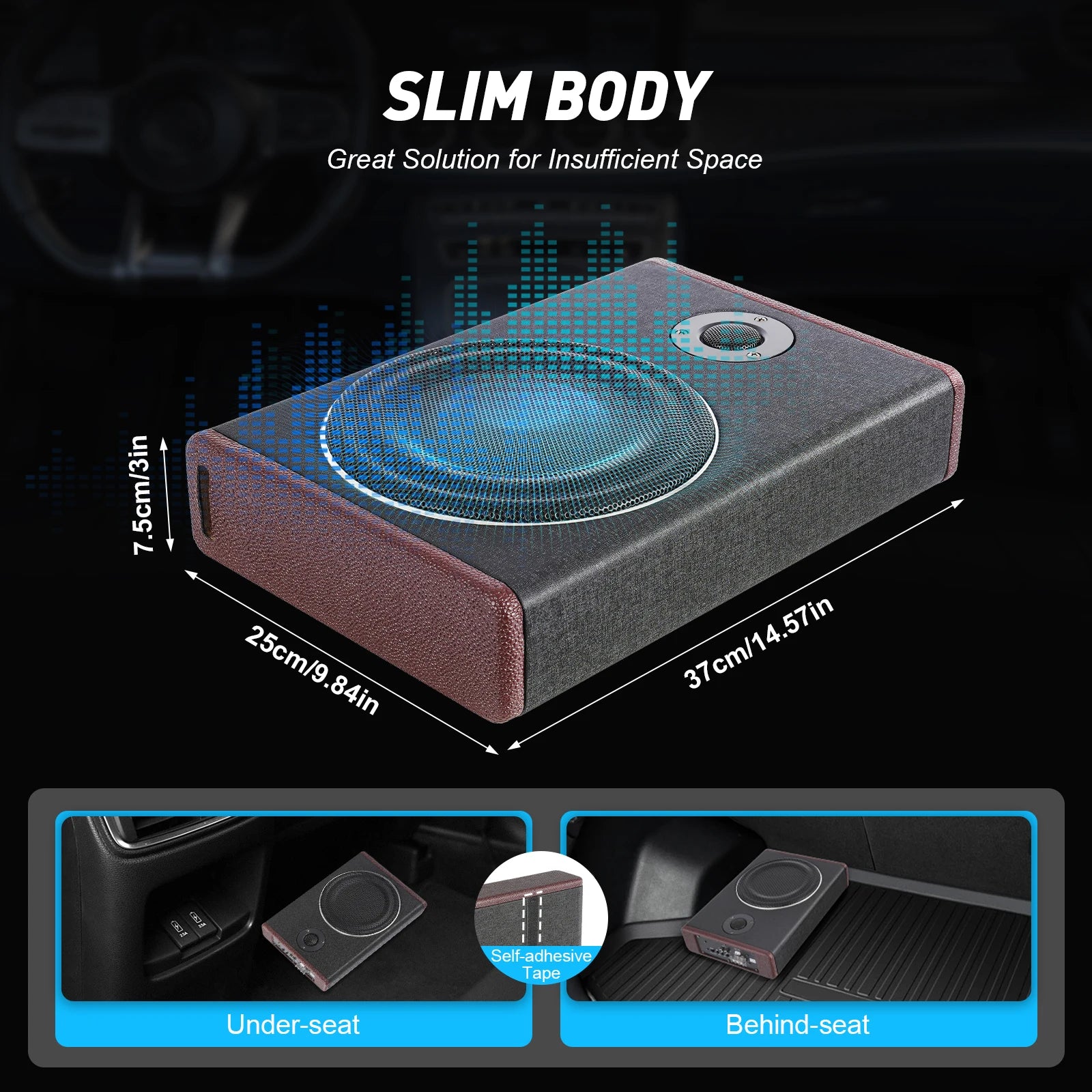 8 Inch 600W Underseat Car Audio Ultra Slim Compact Active Subwoofer System Loud Sound Audio Active Bass Box