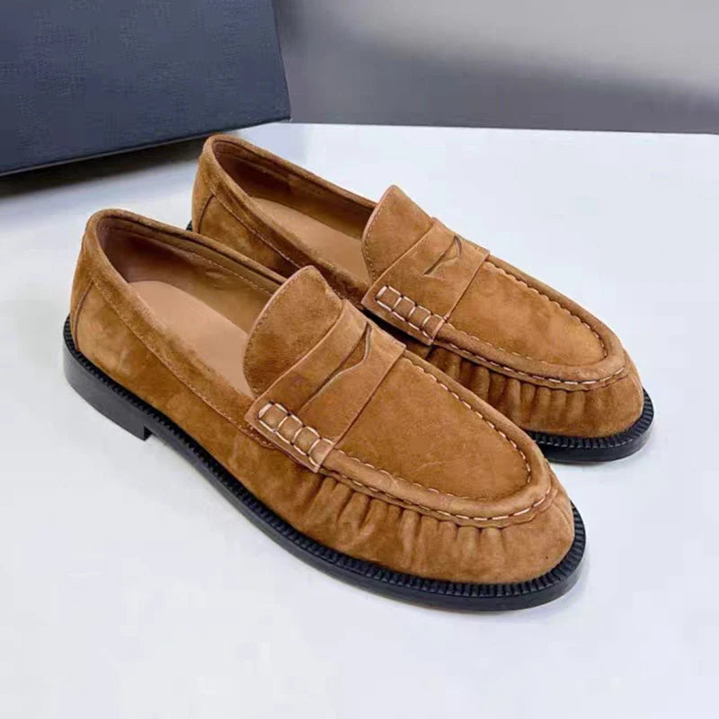 New Women's Loafers, Round Toe, Top Quality Genuine Leather, Low Heel, Shallow, Comfortable Daily Commute Walking Shoes, Office Casual Shoes