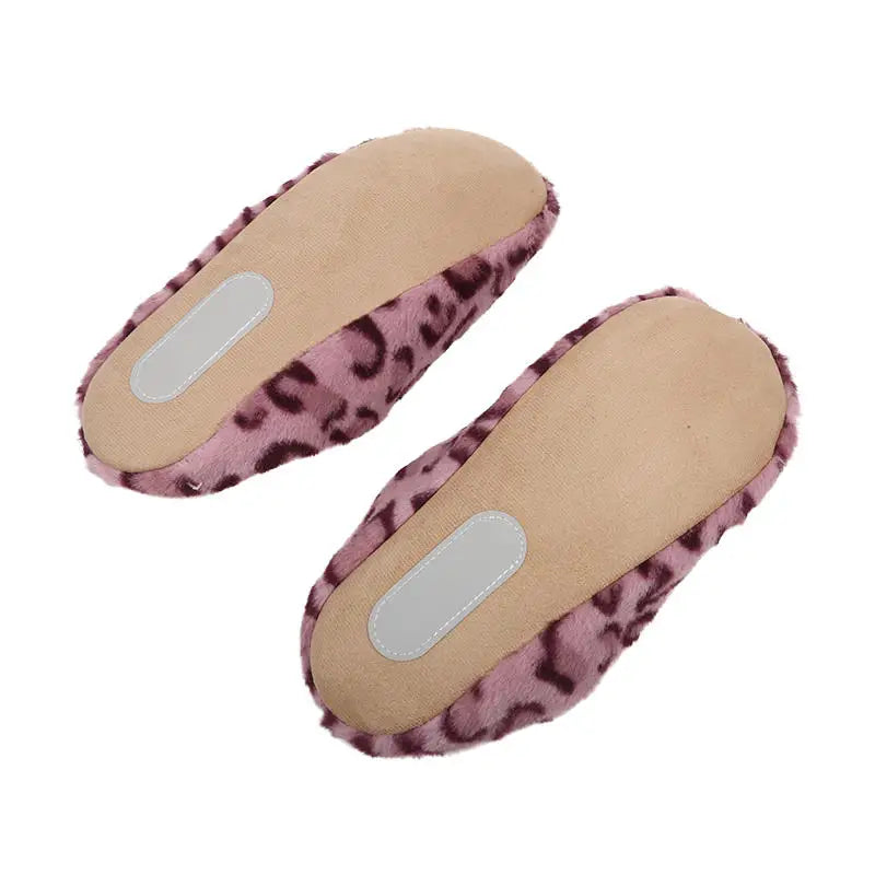 Women Men Leopard Print House Slippers Winter Warm Soft Fur Indoor Bedroom Non-Slip Floor Shoes for Couples Home Slides