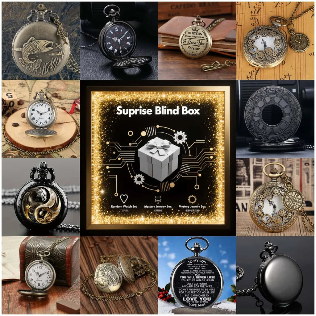 1PC Surprise Mystery Watch Blind Box-Fashion Vintage Men's Quartz Pocket Watch Random Holiday Watch Box Gift for Men Women
