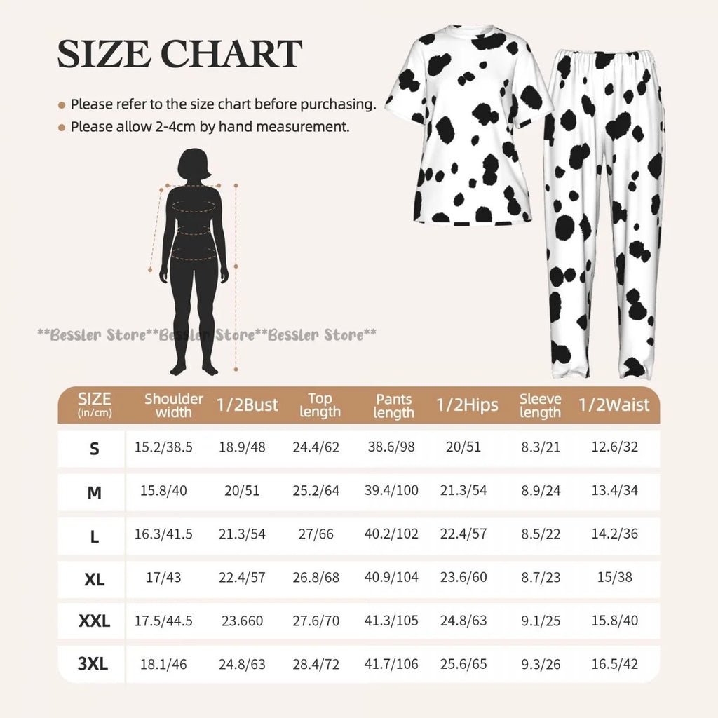 Women's Pajamas Set Dalmatian Pattern Short Sleeve Sleepwear 2 Piece Homewear Loungewear