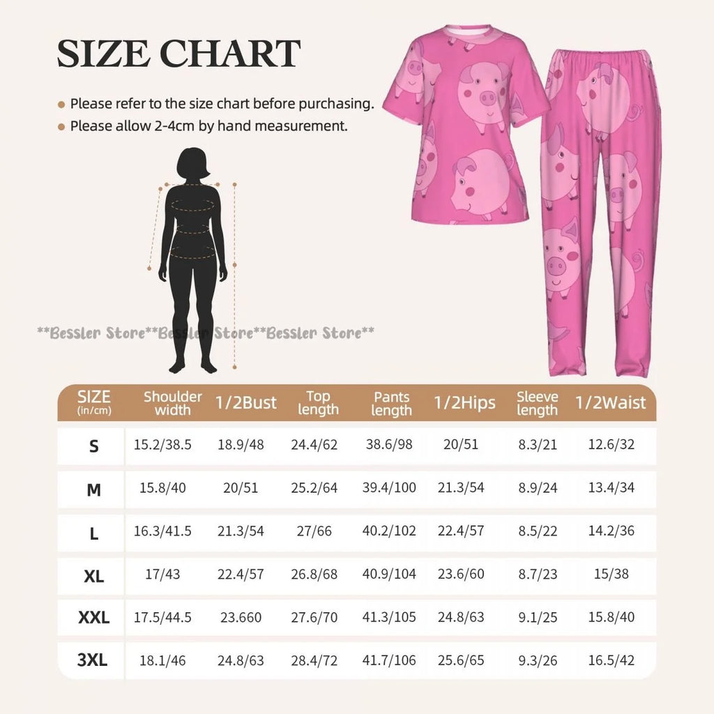 Cute Cartoon Pigs Pajamas Set Short-sleeved Women Home Clothing