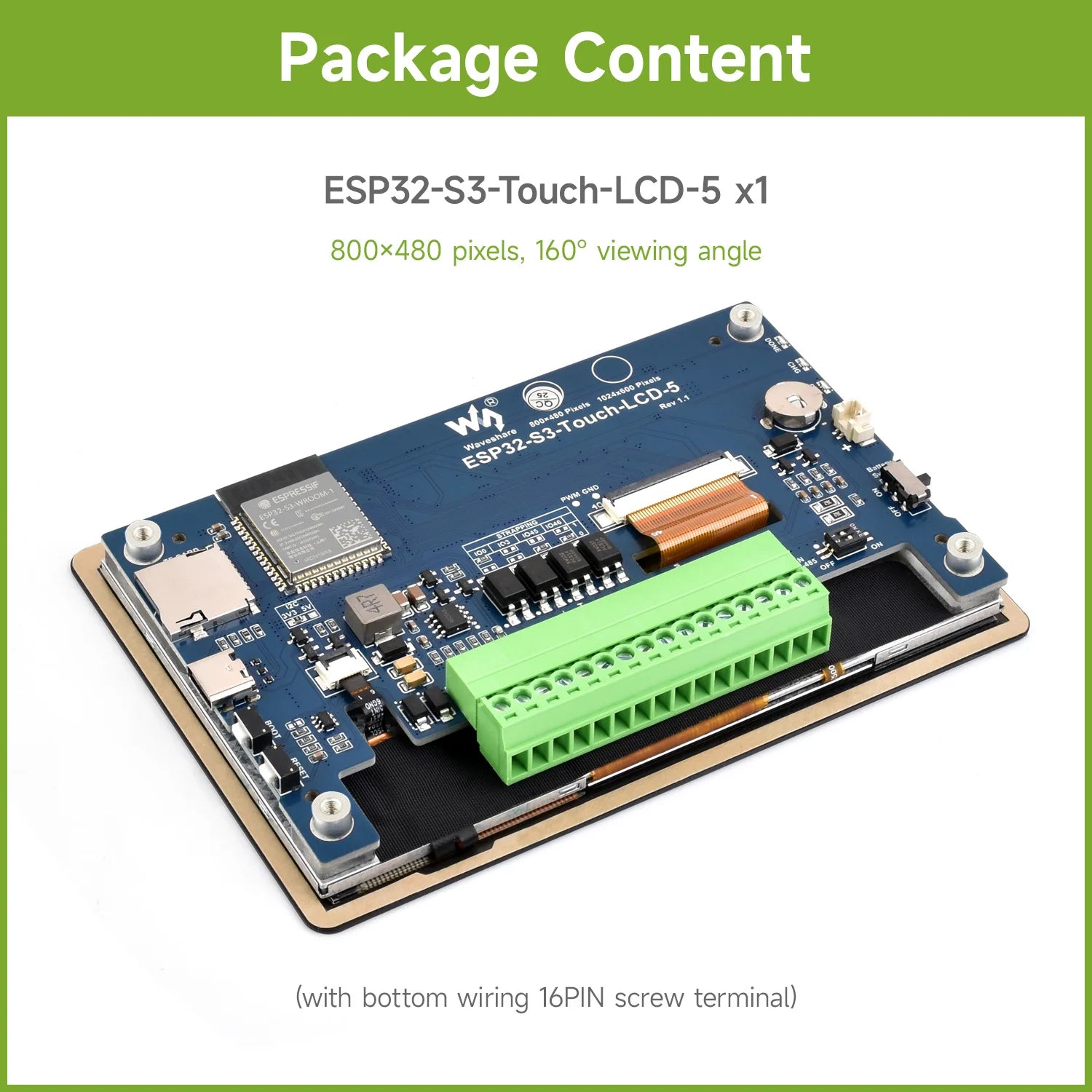 Waveshare ESP32-S3 5-inch Capacitive Touch Display Development Board, 5-Point, 32-Bit LX7 Dual-Core Processor, ESP32 with Display