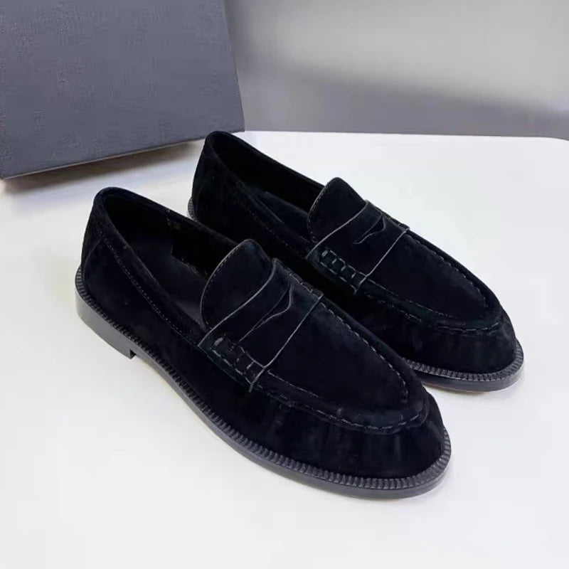 New Women's Loafers, Round Toe, Top Quality Genuine Leather, Low Heel, Shallow, Comfortable Daily Commute Walking Shoes, Office Casual Shoes