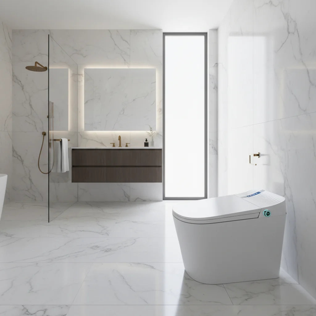 Economical Intelligent Elongated Toilet-Radar Sensor Auto Flush Heated Seat Remote Control S-trap Drainage Floor Mounted Simple