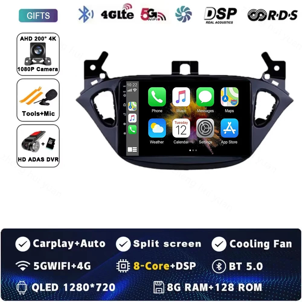 Android 15 for Opel Corsa E 2014 - 2019 Car Radio Audio Multimedia GPS Navigation Stereo System Carplay Auto WIFI 4G DSP