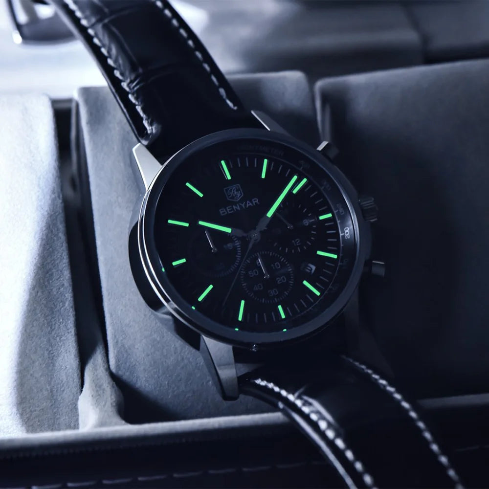 BENYAR New 46MM Men's Top Brand Business Quartz Chronograph Watch Waterproof Sports Men's Quartz Watch Gift Box Packaging