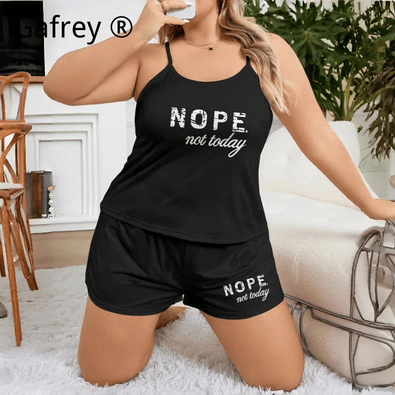 Hot Selling 5XL 3XL Plus Size Letter Print Pajama Set Women Camisole Shorts Two Piece Loose Wearable Outside Lounge Wear Summer