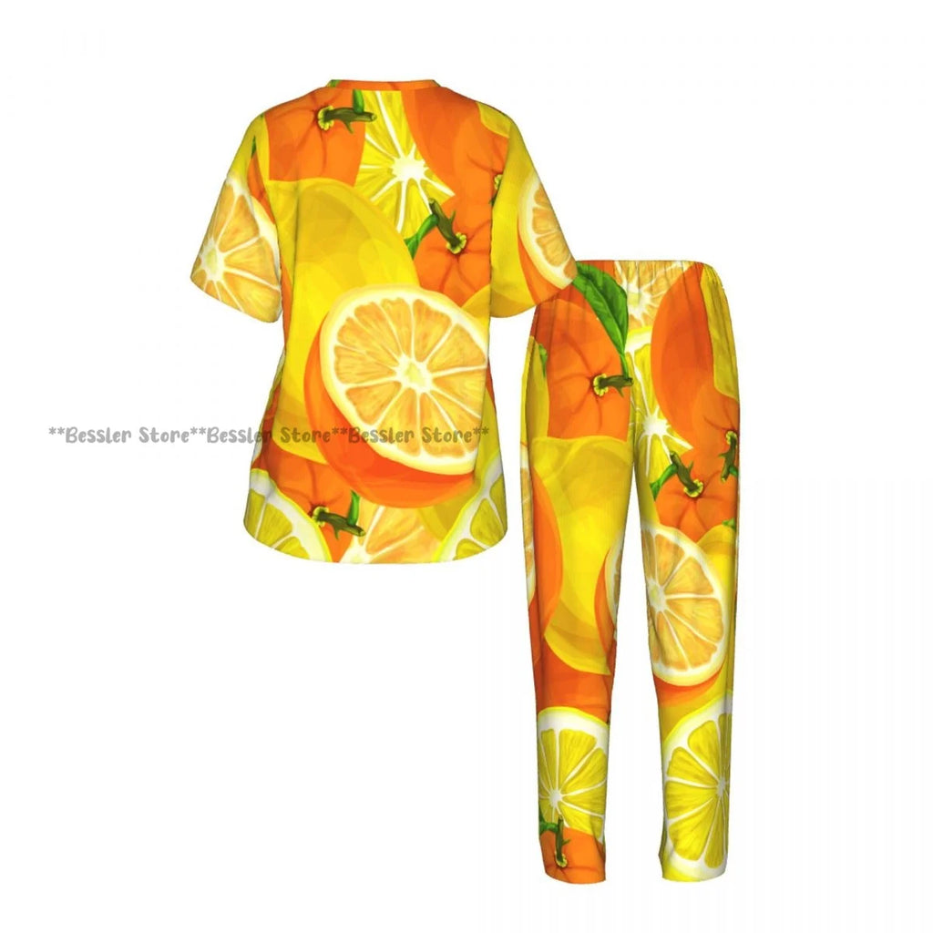 Women's Comfort Pajamas Women's Watercolor Lemons Oranges Short Sleeve Set Sleepwear