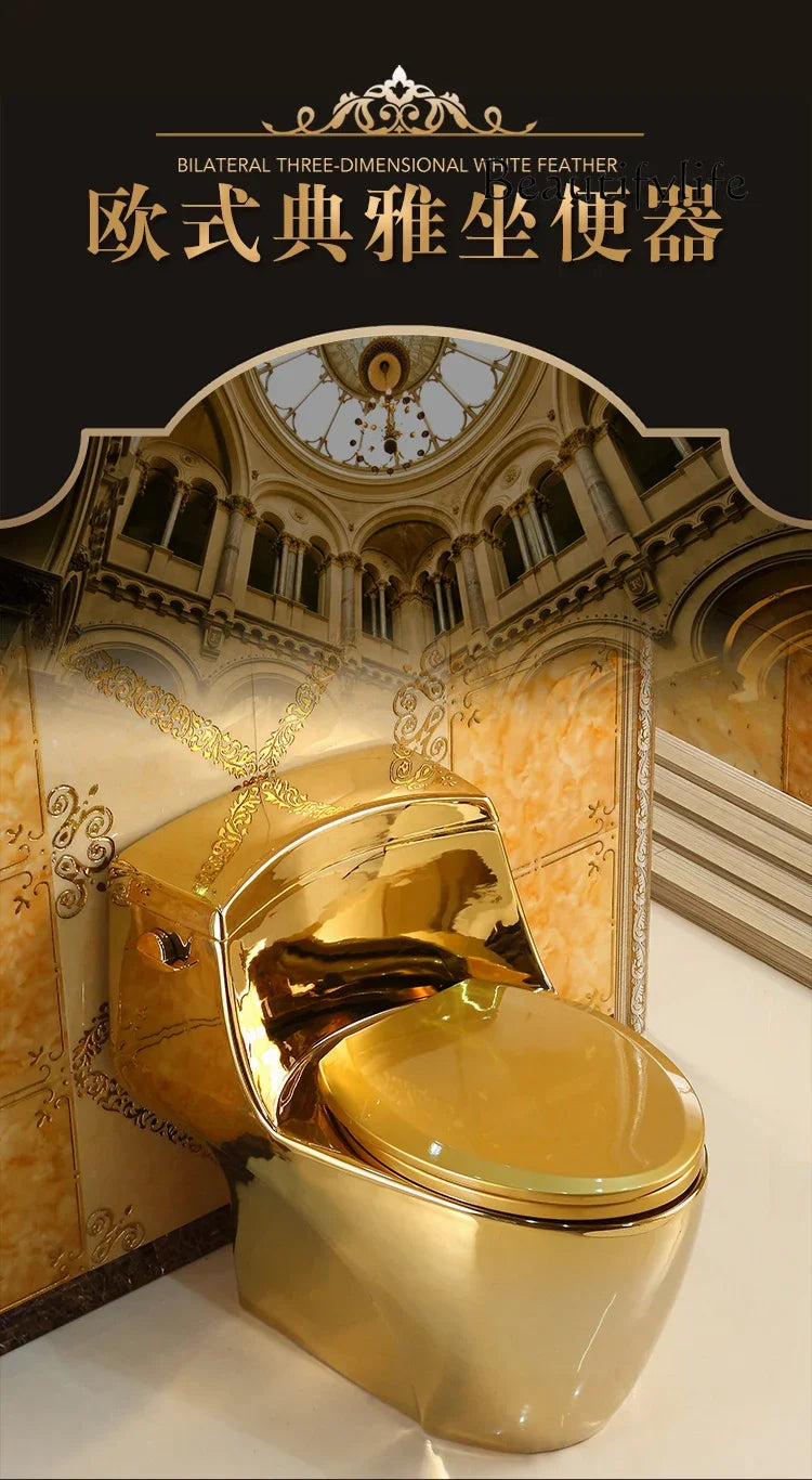 C European-style Side-press Toilet, Golden Toilet, Super Swirl Siphon Water-saving And Deodorant Toilet