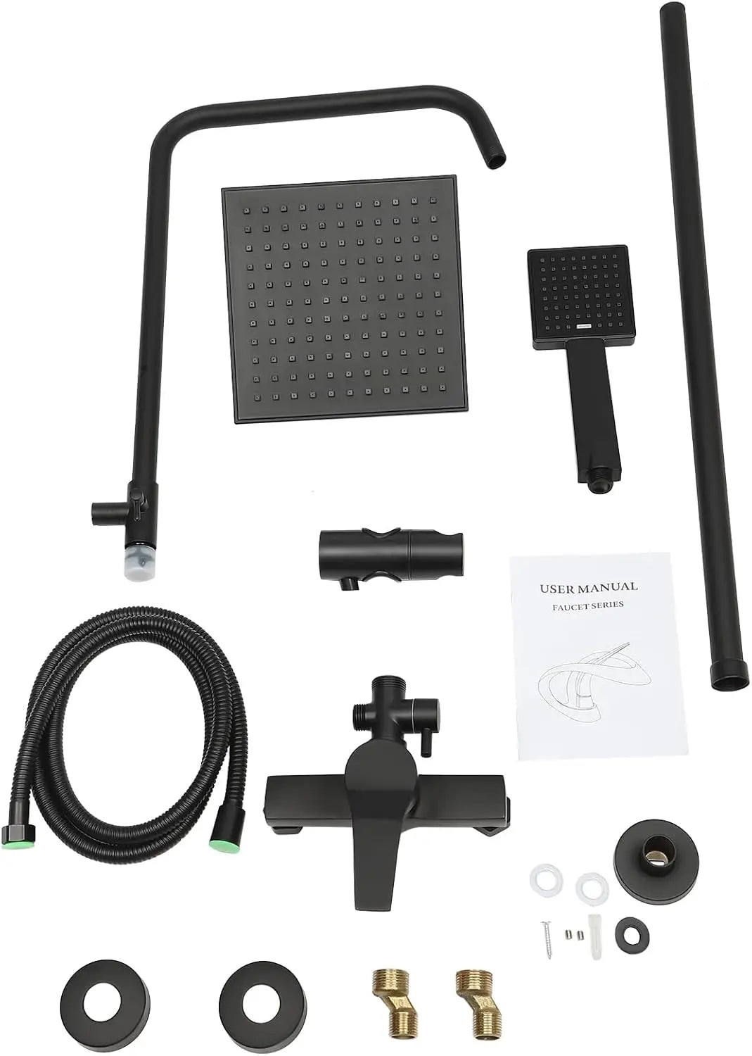 Shower system w/ handheld showerhead,rainfall shower faucet,shower rod,shower column,black color,wall-mounted,height adjustable