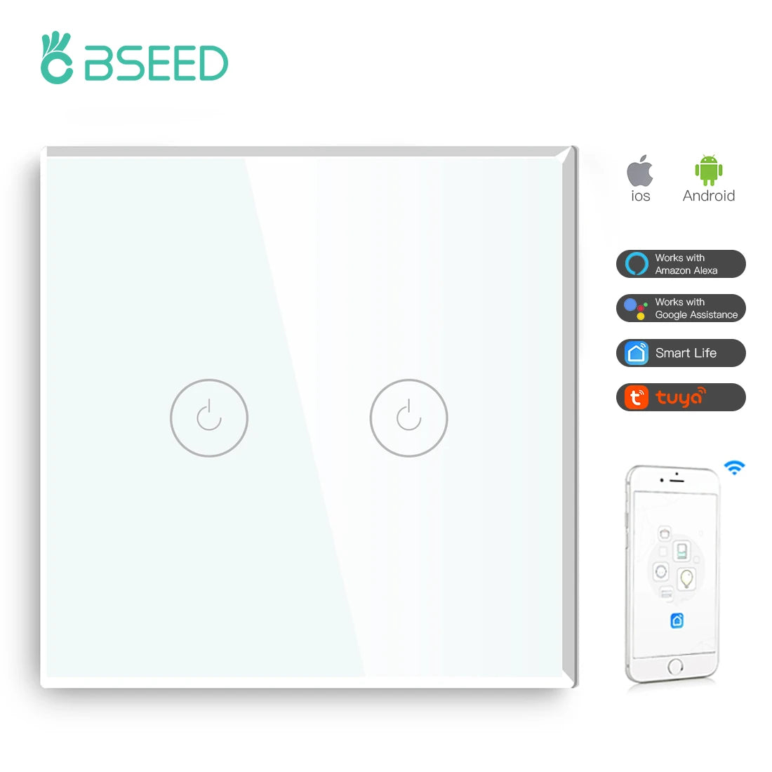 BSEED Wifi Light Touch Switch 1/2/3 Gang 1/2/3 Way Smart Switch Wireless Wifi Roller Shutter Switch Support For Tuya Smart Home