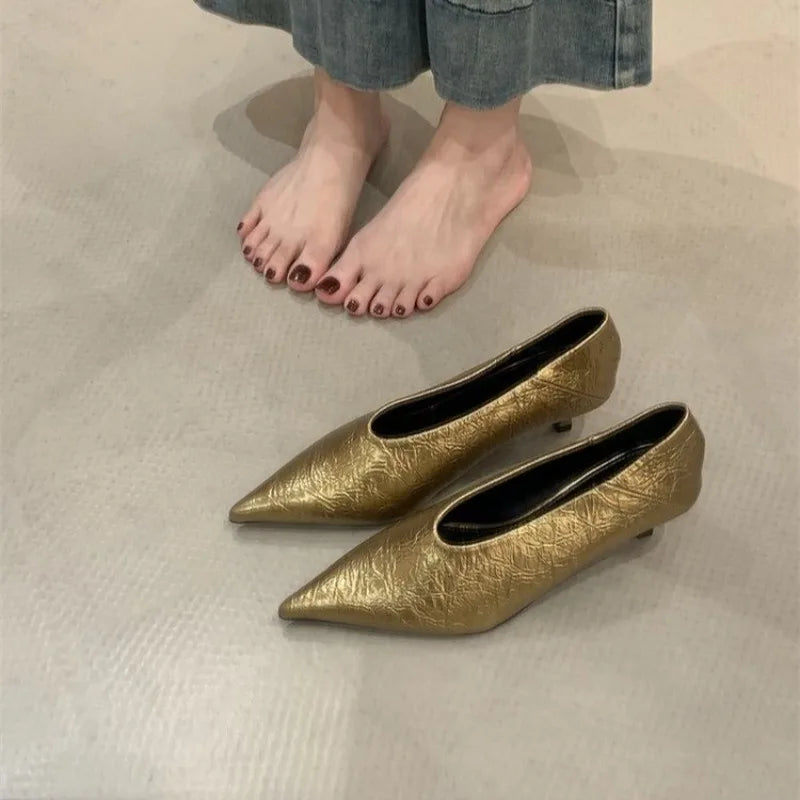 2025 Autumn New Commuter Style Flat Heel Shallow Mouth Pointed Toe Single Shoes Women's Versatile Low Heel Work Shoes