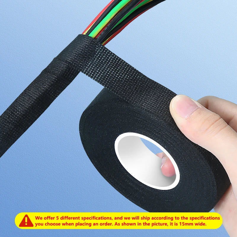 15M 9/15/19/25/32MM Heat-resistant Adhesive Cloth Fabric Tape For Automotive Cable Tape Harness Wiring Loom Electrical Heat Tape