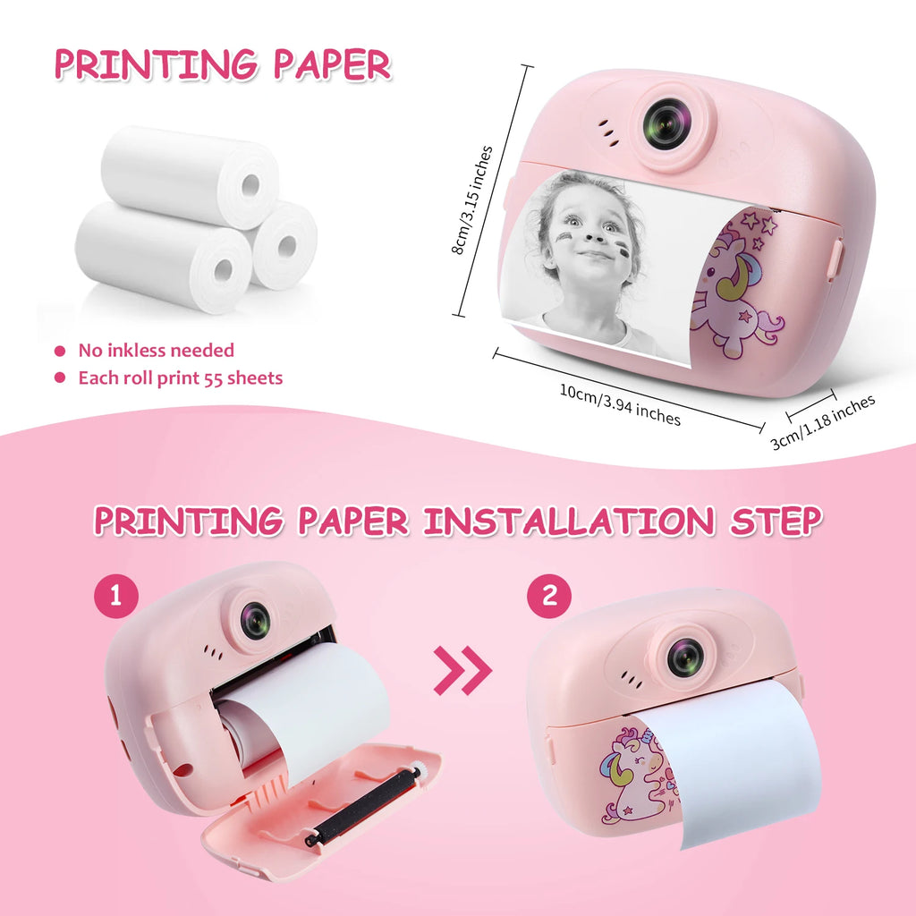 Children's Mini Thermal Print Instant Camera Supports Video Recording, Suitable for Children's Halloween Gifts
