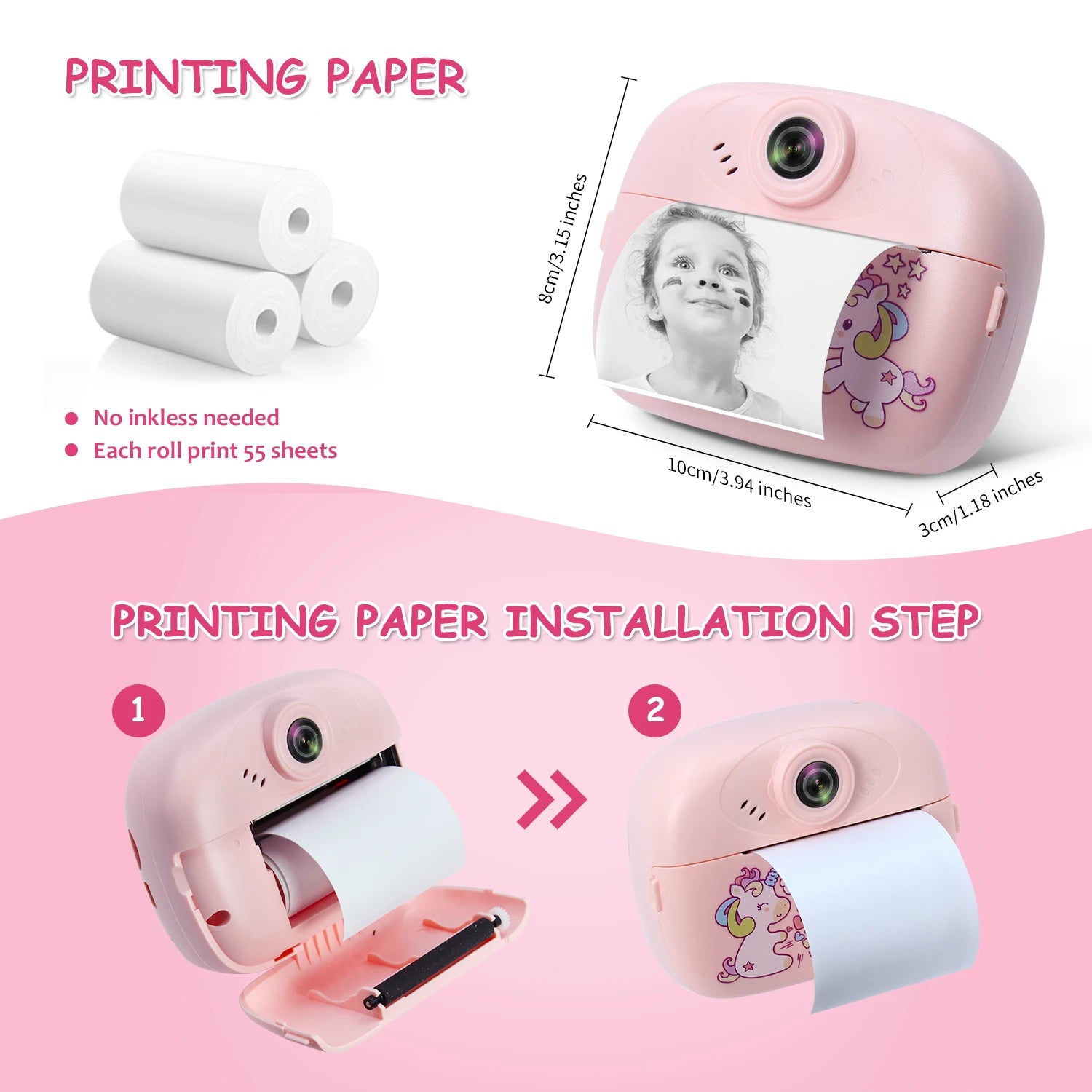 Children's mini thermal print camera instant print photo support recording video suitable for children's Halloween gifts