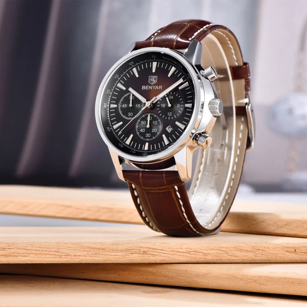 BENYAR New 46MM Men's Top Brand Business Quartz Chronograph Watch Waterproof Sports Men's Quartz Watch Gift Box Packaging