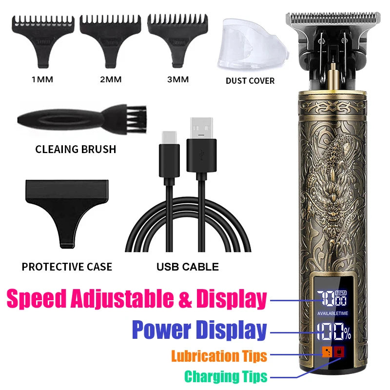 Vintage USB Fast Charging Cordless Hair Clipper Trimmer Portable Electric Shaver Professional Barber Hair Cutting Machine