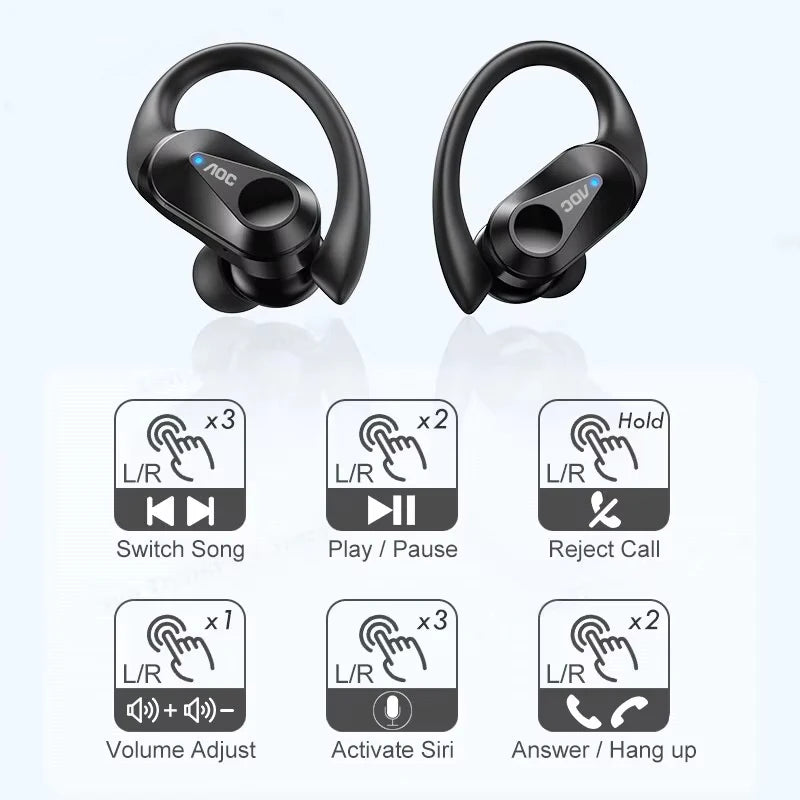 Choice AOC Sports Wireless Bluetooth 6.0 Earphones Waterproof LED Battery Display Gaming Low Latency LP75