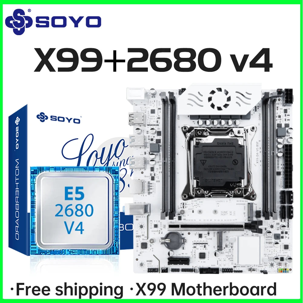 SOYO X99 Motherboard Set With LGA2011-3 Xeon E5 2680 V4 CPU support DDR4 RAM NVME M.2 SATA3 TPM2.0 Computer Accessories