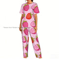 Women's Pink Strawberries short sleeve trousers casual pajamas set