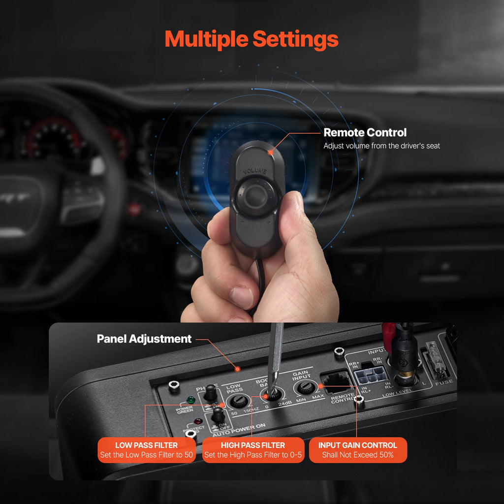 SucceBuy 8" Underseat Car Subwoofer Low Profile Audio Sub Built-in Amplifier High/Low Level Input&Volume Controller for SUV/Car