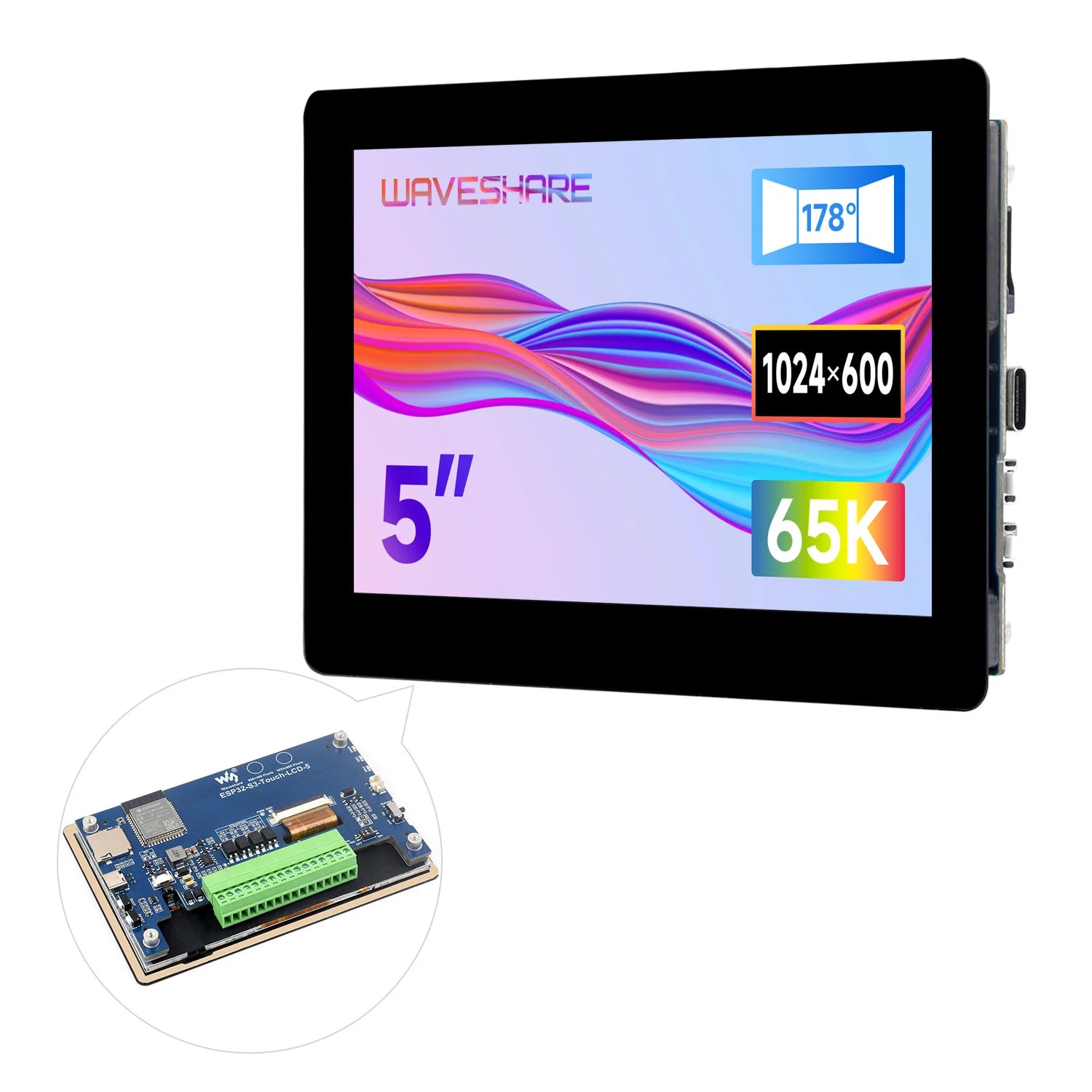 Waveshare ESP32-S3 5-inch Capacitive Touch Display Development Board, 5-Point, 32-Bit LX7 Dual-Core Processor, ESP32 with Display