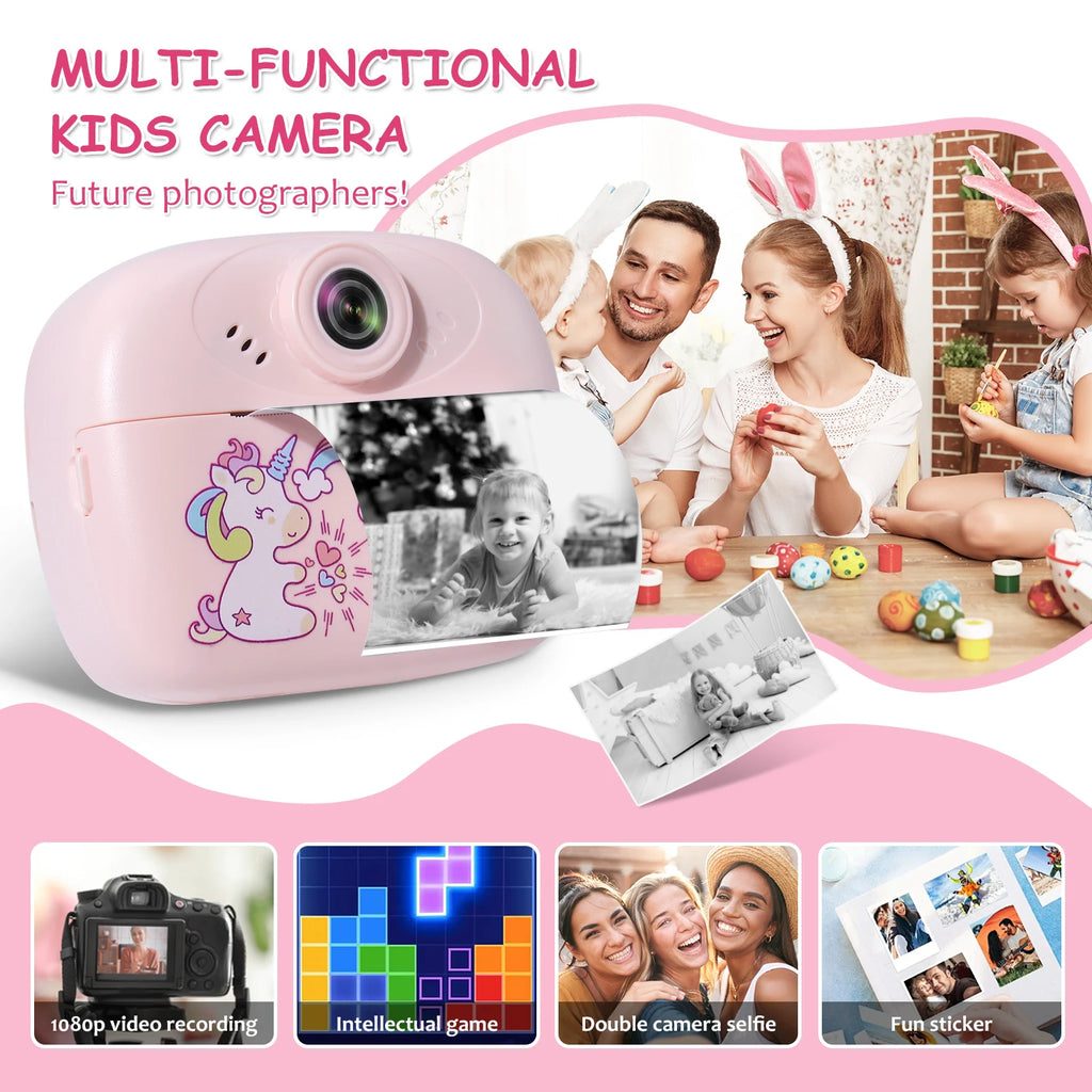 Children's Mini Thermal Print Instant Camera Supports Video Recording, Suitable for Children's Halloween Gifts