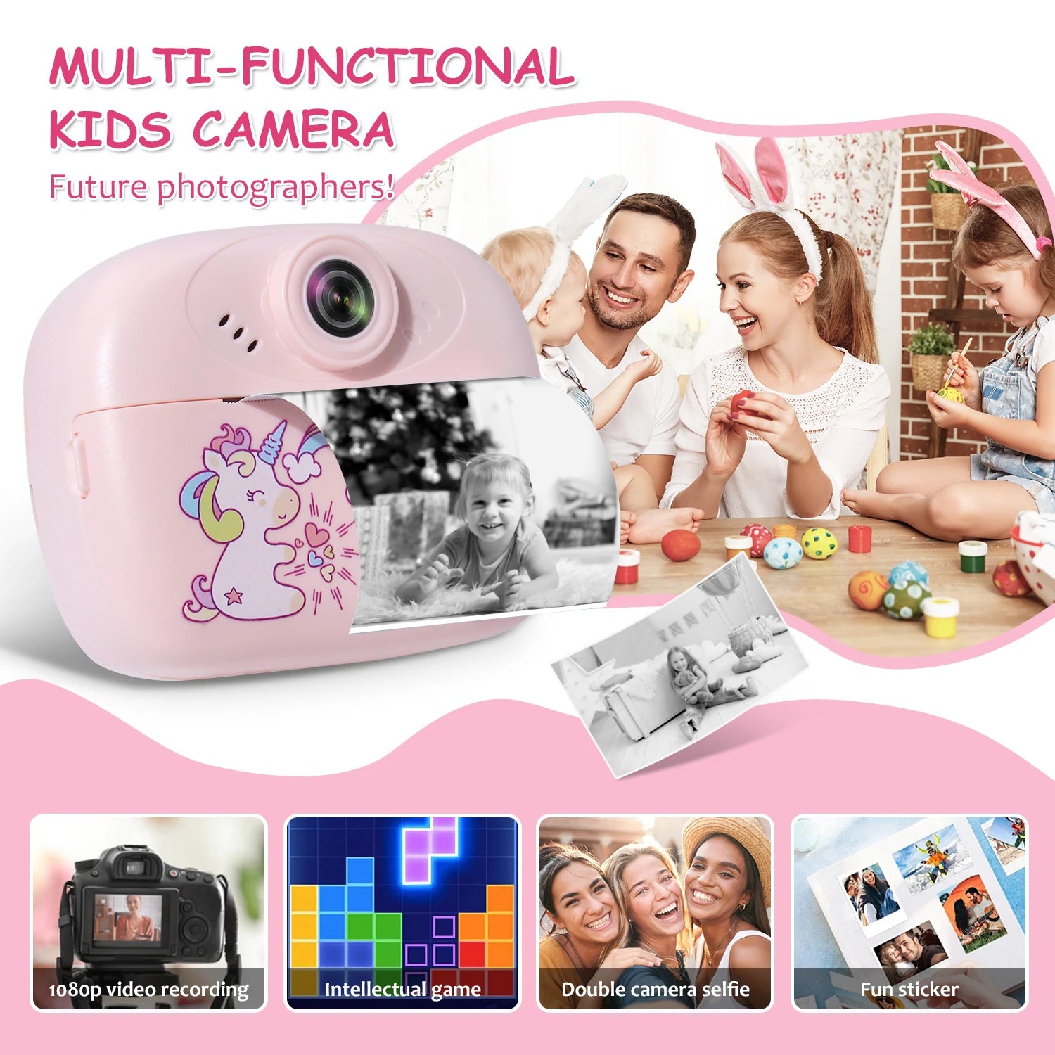 Children's Mini Thermal Print Instant Camera Supports Video Recording, Suitable for Children's Halloween Gifts
