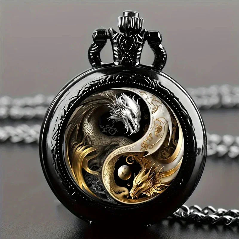 Colorful pattern pocket watch flip decoration necklace, personalized quartz pocket watch blind box for male and female students