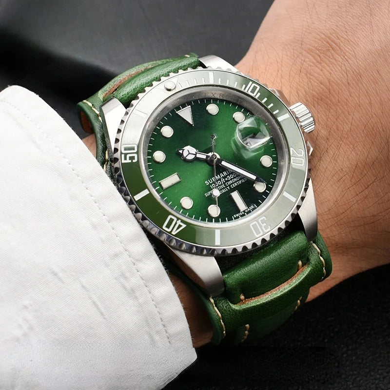 Genuine Leather watch strap for Rolex Green Submariner Omega  timex Vintage plus Tray Men Watch Band 20 22mm