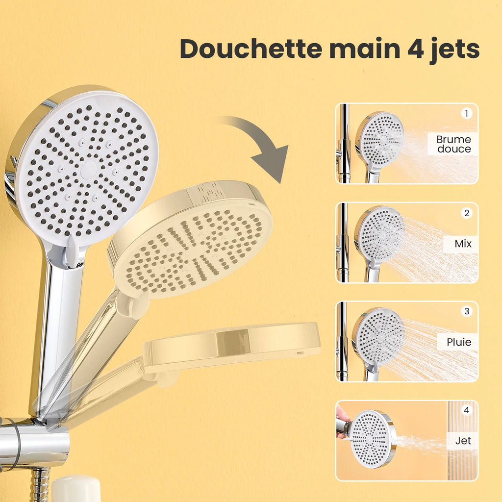 Mixer tap-free shower column with soap holder, head shower 25 cm, shower high pressure 4 jets