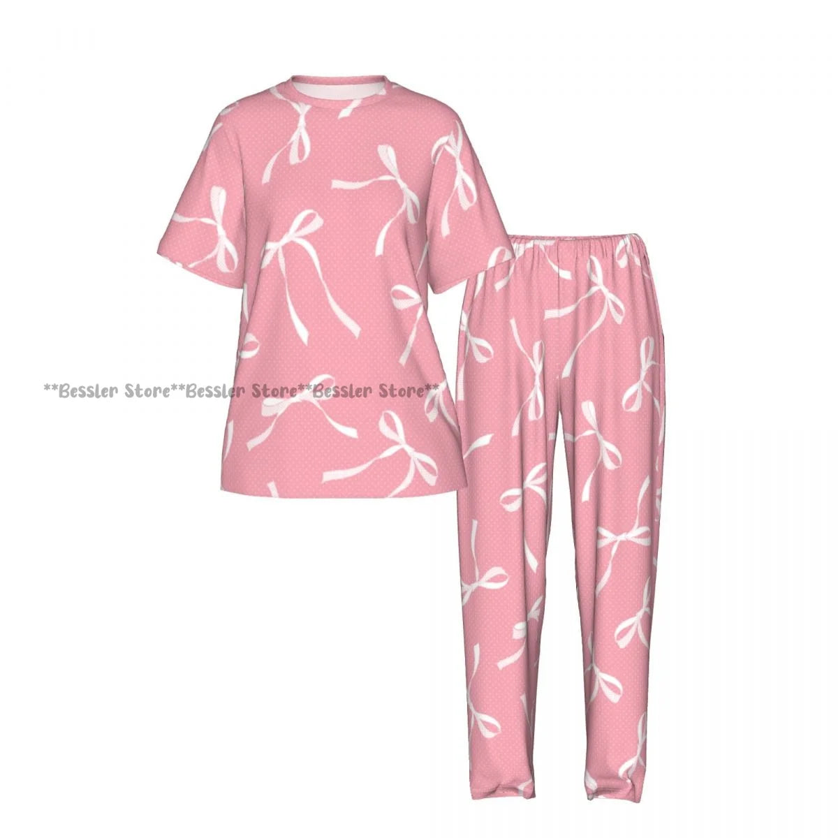 Women's Comfort Pajamas Women's Ribbon Bows Pattern Short Sleeve Set Sleepwear