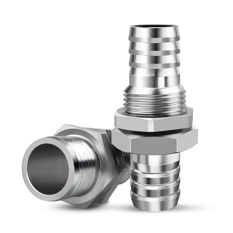 Stainless Barbed Hose Tail Connector Tube Coupler Adapter Pipe Fitting Coupler Connector Adapter Bulkhead Barb Fitting 4mm~32mm