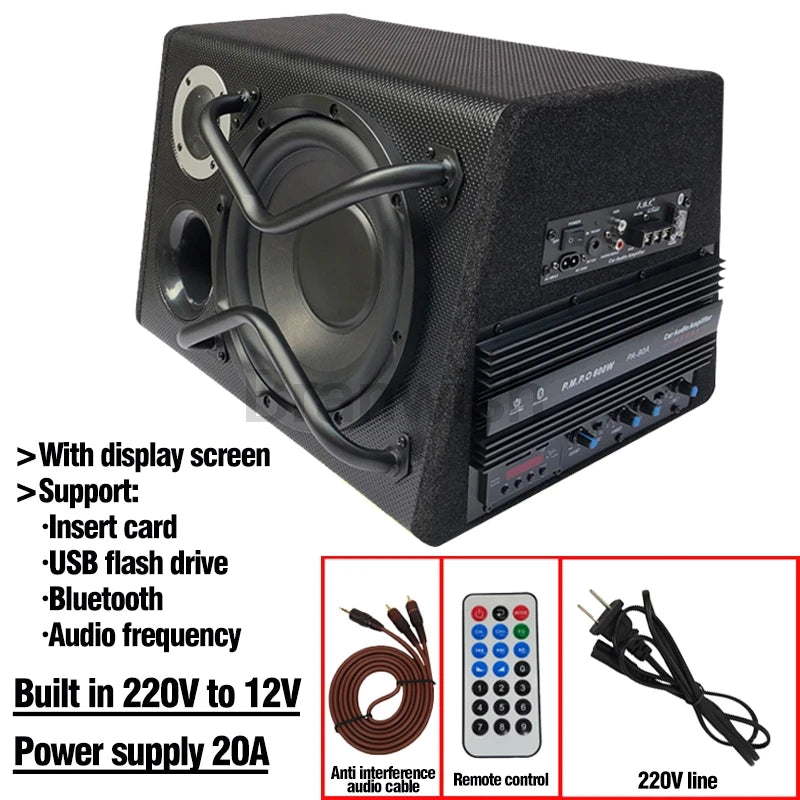 Car Audio Subwoofer 10 Inch Active 4ohm Bluetooth 5.0 Powerful 200W Sound Box MP3/USB/SD For Cars Sound System