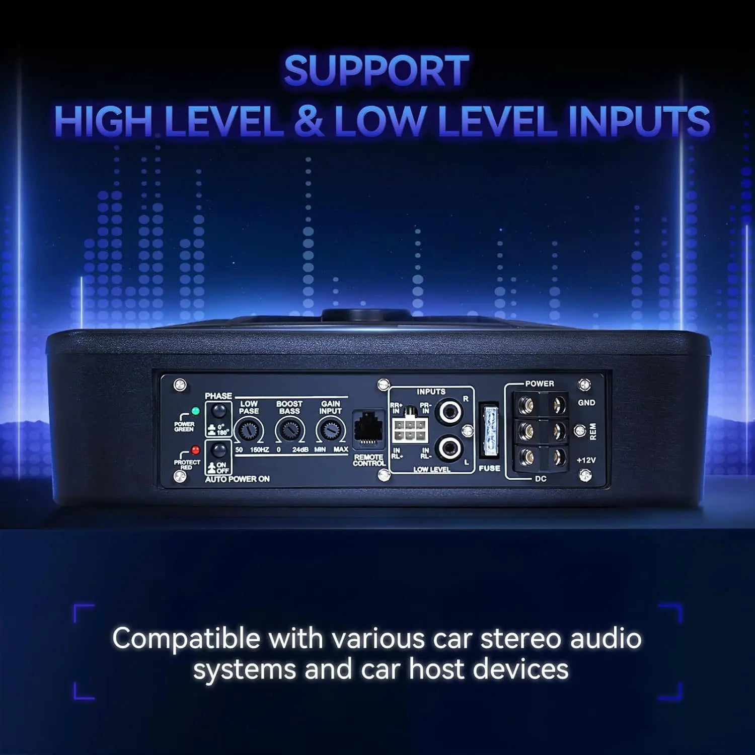 Car Subwoofer Amplifier, Ultra-thin 10" Large-caliber 800W Stereo Surround Sound Built-in Amplifier with Blue LED Ambient Light