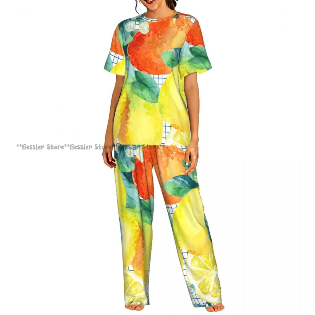 Women's Comfort Pajamas Women's Summer Lemon Short Sleeve Set Sleepwear