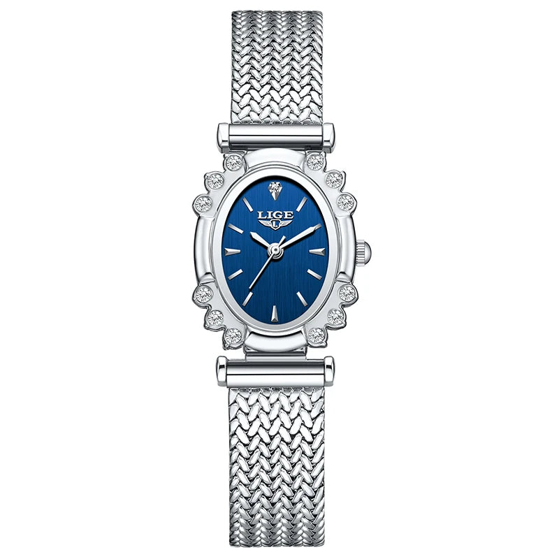 LIGE 2026 Luxury Women Watches Fashion Gold Black Rectangle Woman Quartz Watches Stainless Steel Band Wristwatches Reloj Mujer