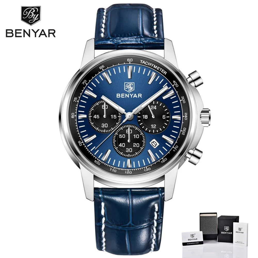 BENYAR new 46MM men's top brand business quartz timing code watch waterproof sports men's quartz watch gift box packaging