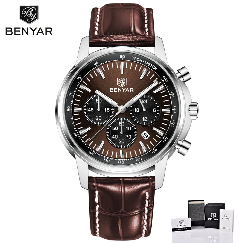 BENYAR new 46MM men's top brand business quartz timing code watch waterproof sports men's quartz watch gift box packaging
