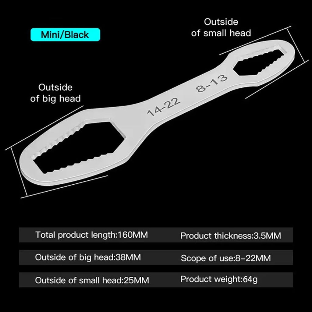 3 to 17 Double-Ended Box Wrench, Hexagon Solid Wrench, Repair Tool for Screws and Nuts, Black, Multifunctional, Various Diameters