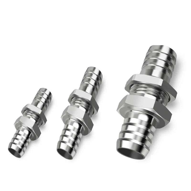 Stainless Barbed Hose Tail Connector Tube Coupler Adapter Pipe Fitting Coupler Connector Adapter Bulkhead Barb Fitting 4mm~32mm