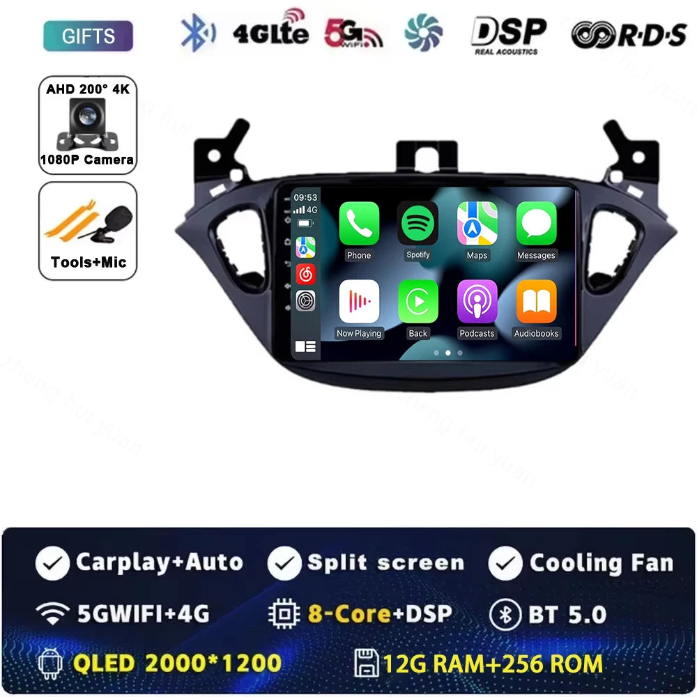 Android 15 for Opel Corsa E 2014 - 2019 Car Radio Audio Multimedia GPS Navigation Stereo System Carplay Auto WIFI 4G DSP
