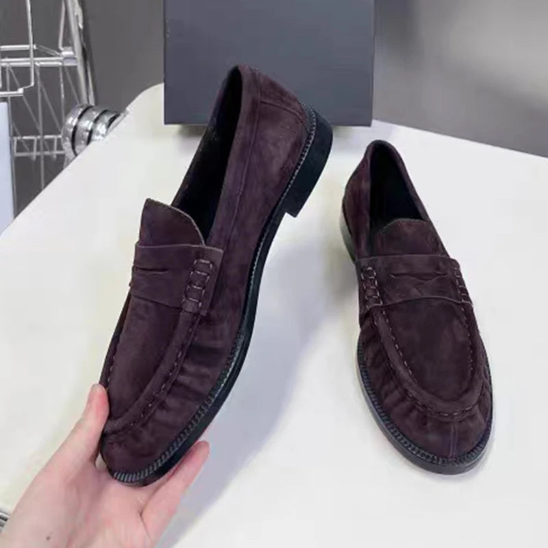 New Women's Loafers, Round Toe, Top Quality Genuine Leather, Low Heel, Shallow, Comfortable Daily Commute Walking Shoes, Office Casual Shoes